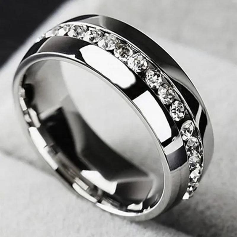 Men Women Couple Stainless Steel Wedding Diamond Ring Titanium Engagement Band