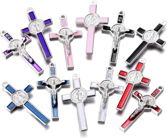 30Pcs Mixed Gold Plated Enamel Cross Charm Pendant for DIY Jewelry Making Necklace DIY Jewelry Accessories 21Mmx39.5Mm (A625)