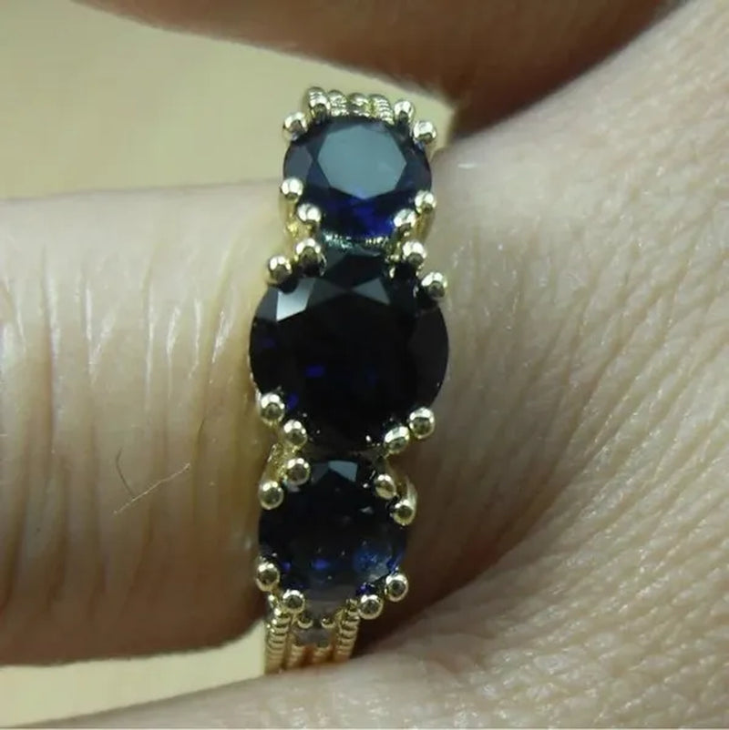 Natural 2.66CT Sapphire Diamond 14K Yellow Gold Ring Size 6-10