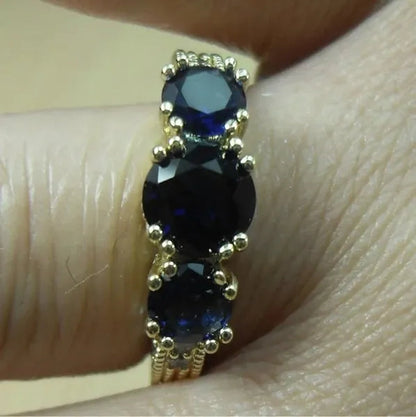 Natural 2.66CT Sapphire Diamond 14K Yellow Gold Ring Size 6-10