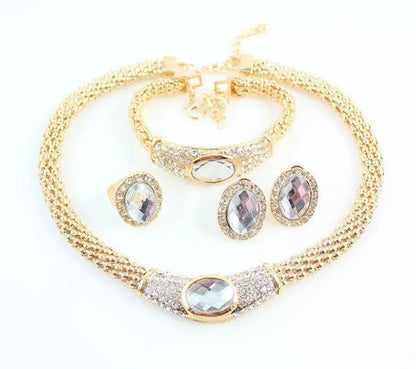 Women Gold Plated Crystal Gem Necklace Wedding Party Jewelry Sets 4 Colors