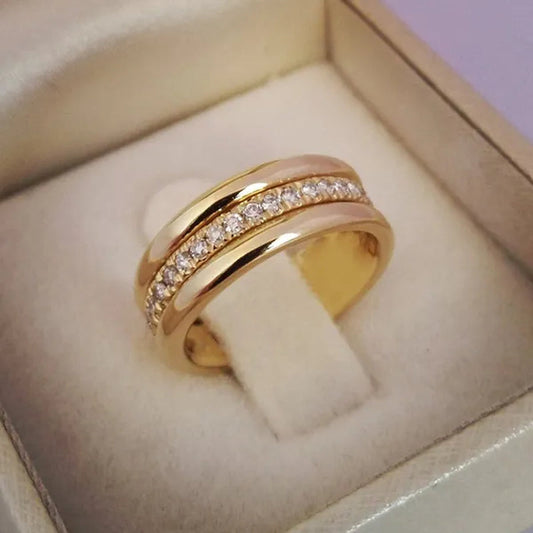 Luxurious Fashion Accessory for Women Gold Color Ring Elegant Woman Engagement Party Exquisite Jewelry Girl'S Birthday Zircon Gift Beautiful Bride Wedding Accessories Promise Rings Size 5-13