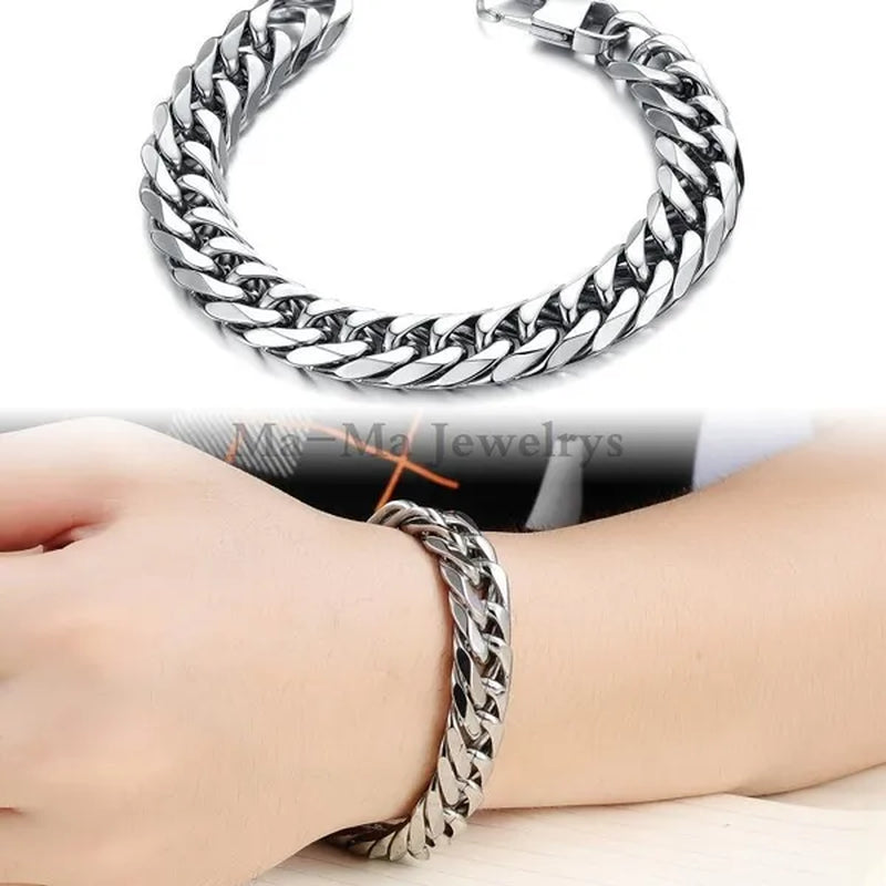 16/19/21Mm Heavy Stainless Steel Bracelet or Necklace Silver Cuban Curb Chain Bracelet Bangle 7"-11" Necklace 16"-24"