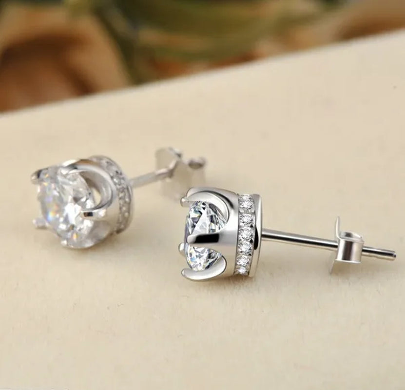 Women Fashion Jewelry 925 Sterling Silver Amethyst Diamond Studs Earrings