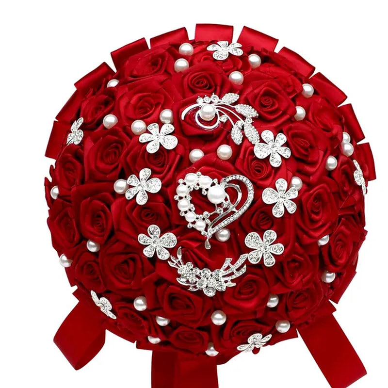 24Cm 10 Styles Can Choose Royal Blue Silver Brooch Wedding Bouquets Silk Rhinestone Artificial Rose Flowers Bridesmaid Mariage Bouquets Wedding Accessories W125