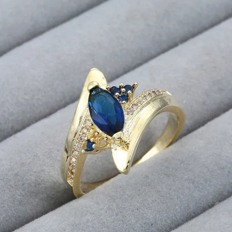 Size 6 7,8,9 ,10 Jewelry Women'S Blue Sapphire 18K Golden Plated Ring Gift (Choice Color and Size )