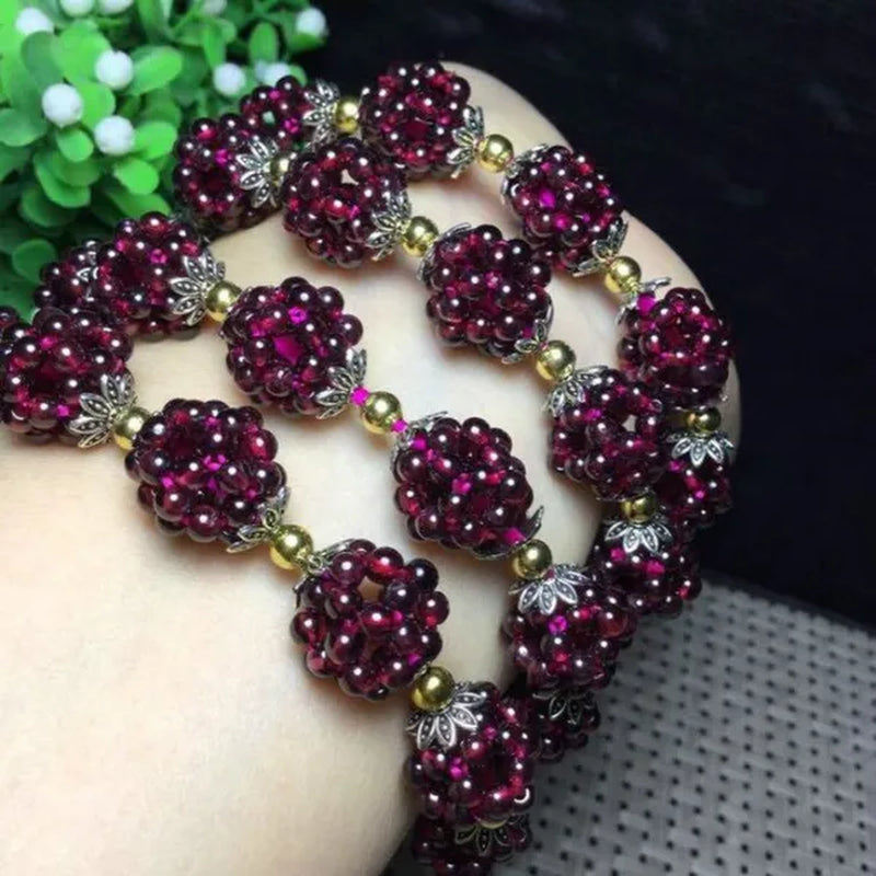 1PC Natural Garnet Bracelet Women 3mm Lucky Ball Bracelet Jewelry Gift Women Bangles