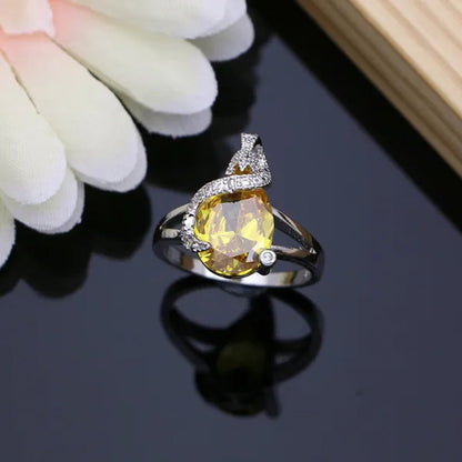 Drop 925 Sterling Silver Jewelry Sets Yellow Topaz for Bride Women Earring Rings Bracelet Fashion Decoration Wedding Jewelry