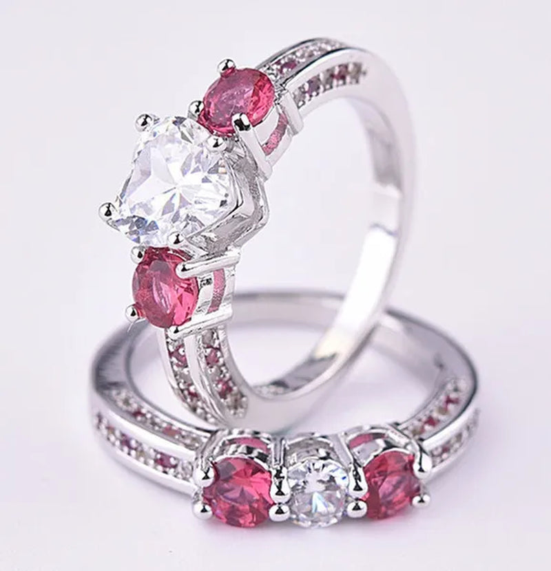 Romantic Love Shape Setting Ring Ruby Imitation Diamond Zircon Engagement Ring Holiday Gift
