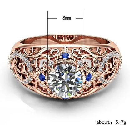 Luxury Solitaire Ring with Hollow Flower Design Shiny Cubic Zirconia Jewelry Women'S Cocktail Ring (Size: 5-11)