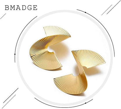 Gold Zinc Geometric Earrings Exaggerated Statement Earrings Punk Stylish Sectored Twisted Earring Jewelry for Women and Girls