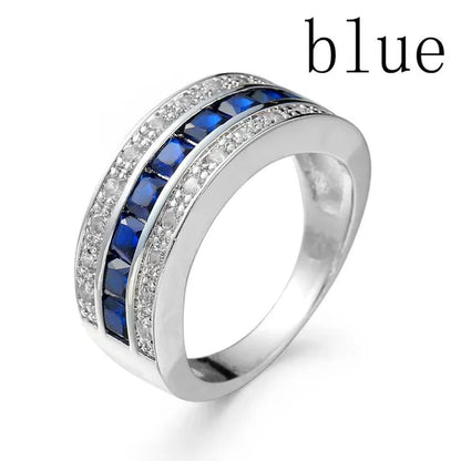 Men Women Size 7-11 Classic 925 Silver Plated White Gems Wedding Band Gem Ring (Choice Color and Size )