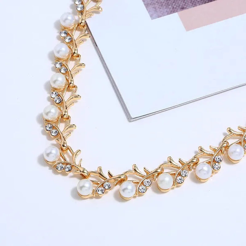 Elegant 3Pcs/Set Party Gift Wedding Bridal Jewelry Diamond Imitation Pearl Necklace Earring Sets