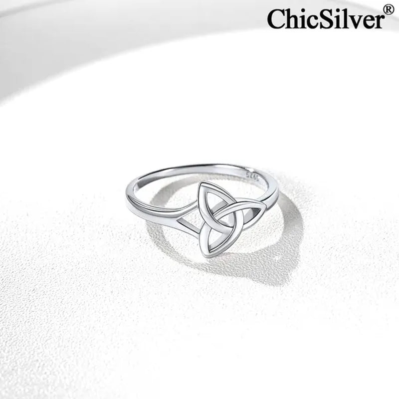 Chicsilver 925 Sterling Silver Ring for Women Triquetra Celtic Knot Promise Ring Simple Classic Irish Eternity Wedding Band Size 4-12