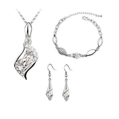 2022 Elegant Luxury Simple 18k Gold Sterling Silver Rose Gold Color Austrian Crystal Pendant Necklace Earring Bracelet 925 Sterling Silver Engagement Jewelry Set Lady Gift Birthday Gift Jewelry Set