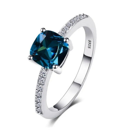 1Pcs Simple Style Micro-Inlaid Zircon Sapphire Color Treasure Square Diamond Ring for Women Jewelry Gift