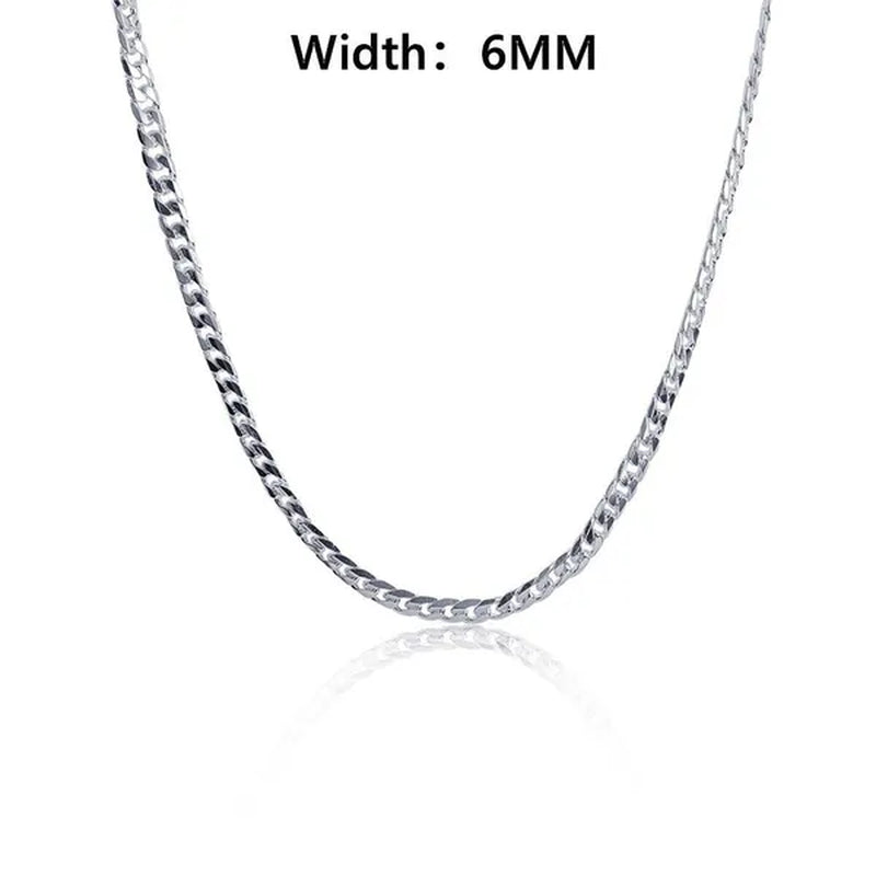 2PCS (Bracelet + Necklace) 925 Sterling Silver Women Men Fashion Jewelry Set Curb Chain Necklace Bracelet 925 Silver Jewelry High Quality Necklace Bracelet 16-30 Inches