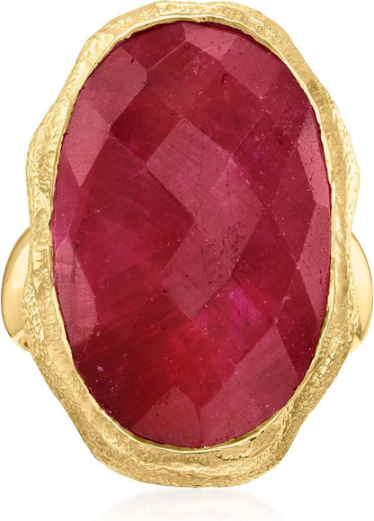 20.00 Carat Ruby Ring in 18Kt Gold over Sterling. Size 6