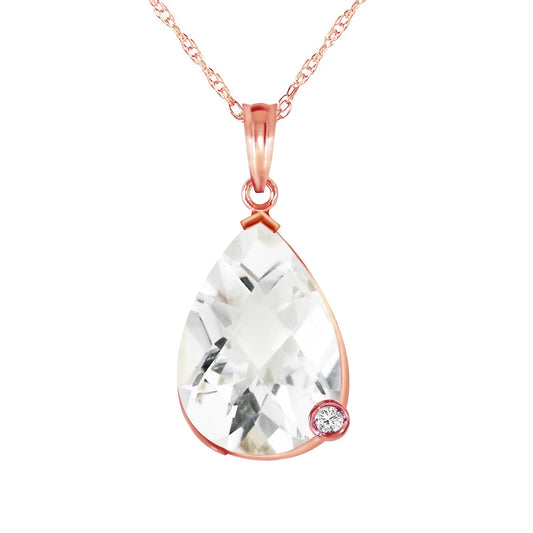 5.04 CTW 14K 22" Rose Gold Necklace Natural Briolette Checkerboard Cut White Topaz and Diamond Pendant