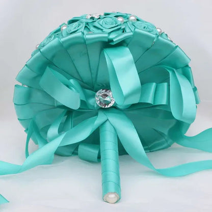 24Cm 10 Styles Can Choose Royal Blue Silver Brooch Wedding Bouquets Silk Rhinestone Artificial Rose Flowers Bridesmaid Mariage Bouquets Wedding Accessories W125