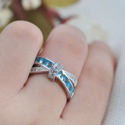 2016 Size 6-10 Black Sapphire Corssed CZ Wedding Rings Women'S White Gold Filled Band
