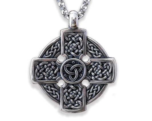 Triskele Handmade Celtic Cross Necklace for Women - Symbol of Faith Heritage - Cross Pendant for Men - Celtic Irish Cross Jewlery Charm - Catholic 925 Sterling Silver Cross Necklace