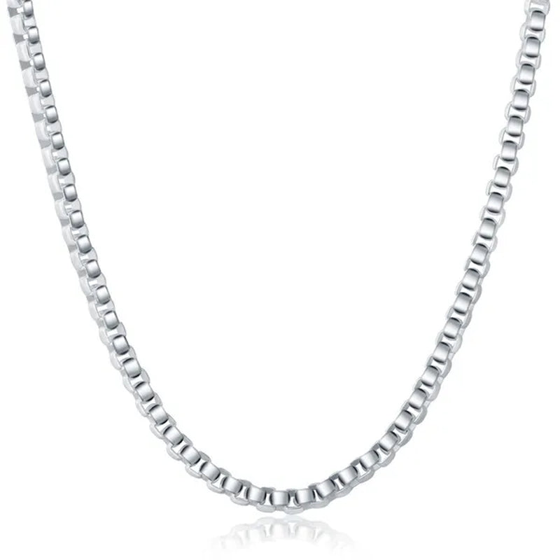 925 Silver Beautiful round Box Chain Necklace Bracelet for Woman Men Fashion Wedding Party Bridal Jewelry Set