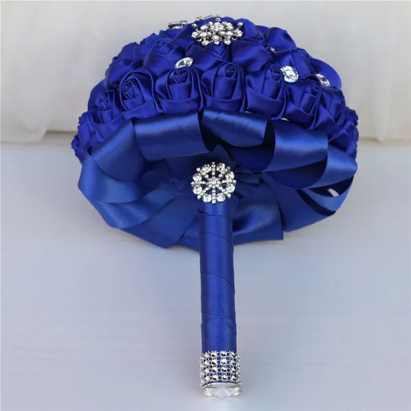18CM Butterfly Love Diamond Brooch Bridal Bouquet Ribbon Silk Rose Wedding Simulation Flower Bouquet Handmade Bridesmaid Holding Flowers