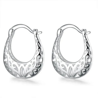 FASHION 925 Sterling Silver Jewelry Filigree Hoop Earrings for Women Charm Jewelry