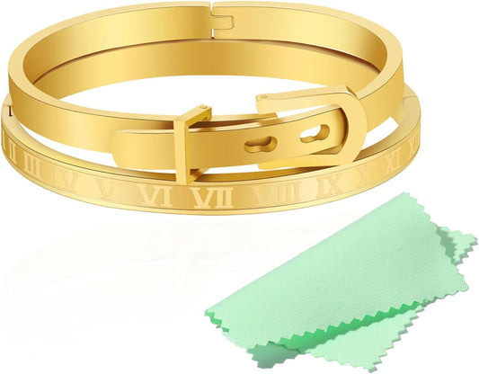 Women'S Stainless Steel Bracelet Gold Plated Cuff Bangle with Cube Zircon Hinge Jewelry Oval Bangle Witness the Gift of Love