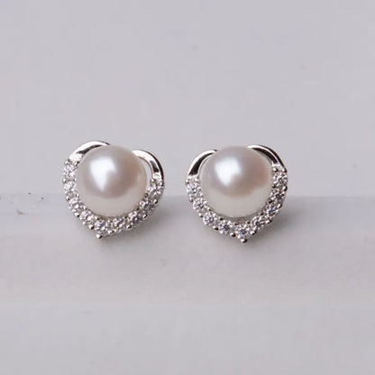 2021 Trendy Fashion Women's S925 Silver  Exquisite Pearl Heart-shaped Diamond Crystal Earrings Prevent allergy Jewelry