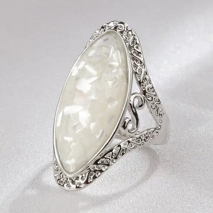 Vintage Jewelry Magic Natural Shell Silver Ring Ancient Silver Carved Big Ring Couple Antique Jewelry  Sterling Silver Bride Wedding Engagement Vintage Men Ring Gift Aneis Feminino Bijoux