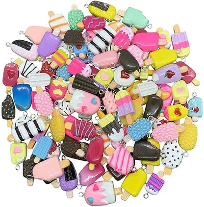 30pcs Random Colorful Ice Cream Pendant Charms, Eco-friendly Resin Ice-Lolly Shape Pendant Charms for Necklace Bracelet Key Chain DIY Jewelry Making Pendants