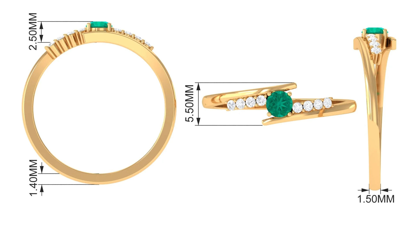 Minimal Emerald Bypass Promise Ring for Women, May Birthstone Ring (AAA Quality), 14K Yellow Gold, US 8.50
