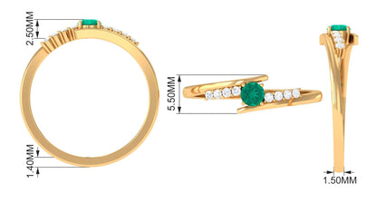 Minimal Emerald Bypass Promise Ring for Women, May Birthstone Ring (AAA Quality), 14K Yellow Gold, US 8.50