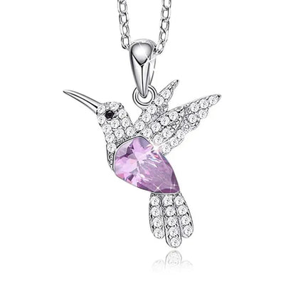 Hummingbird Silver Jewelry Set Women Pendant Necklace and Stud Earring Set Crystalsfine Animal Jewelry, Gift for Mothers Day