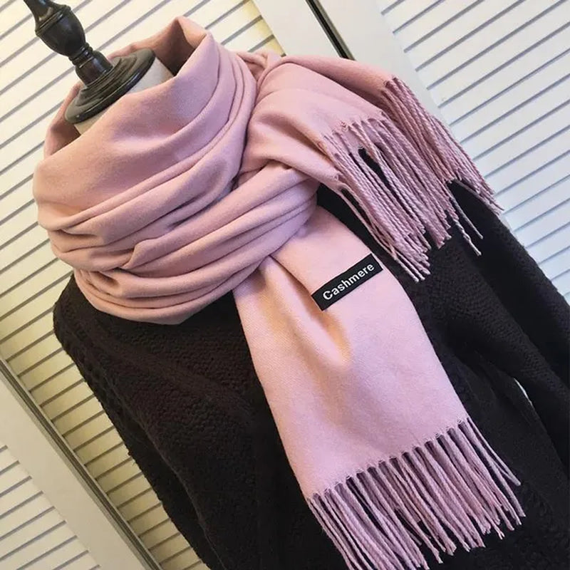 Women Cashmere Wool Scarf Wraps Warm Blanket Scarves Women Solid Color Cashmere Scarves with Tassel