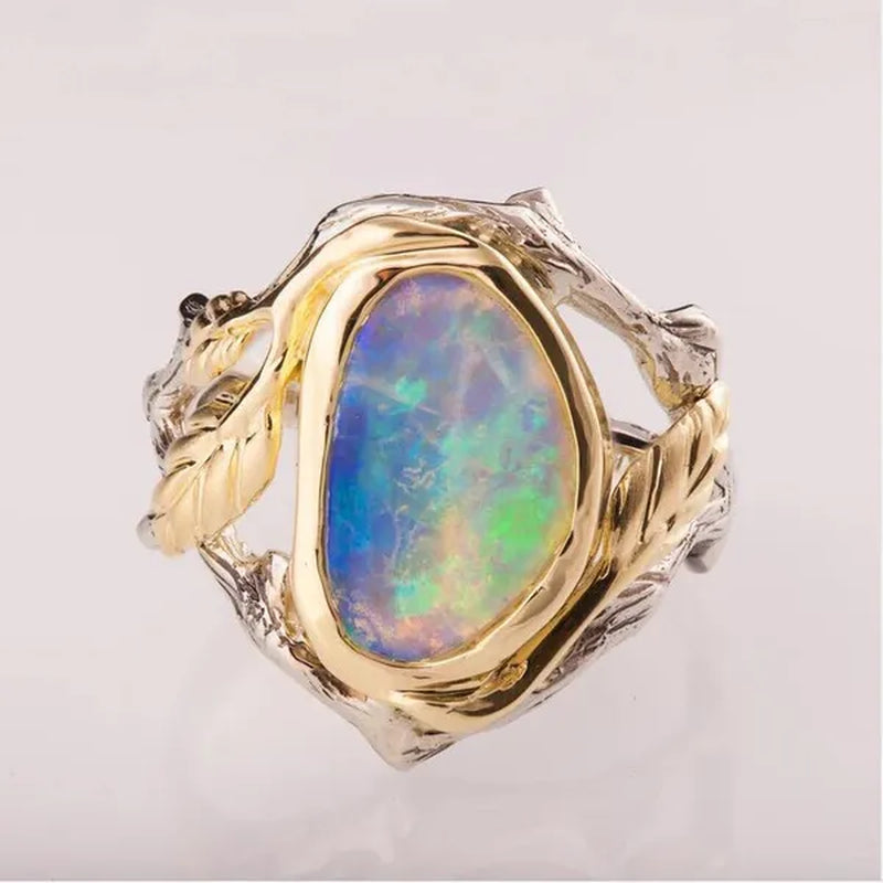 Twig and Leaf Engagement Ring, Opal Engagement Ring, Unique Engagement Ring, Opal Ring, Oval Opal Ring, Twig Opal Ring, Leaf Opal Ring