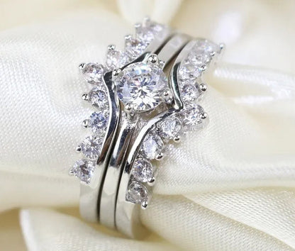 Round 5Mm 1CT CZ Bridal Sets 10KT White Gold Filled Women'S Wedding Ring 3 in 1 Band Gifts Sz 5-10