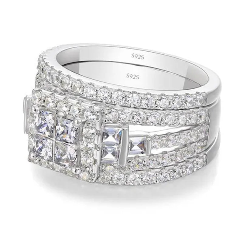 Luxury Fashion Wedding Band Rings for Bridal 925 Sterling Silver Pave Setting White Sapphire Square Diamond Rings Women Engagement Ring Jewelry