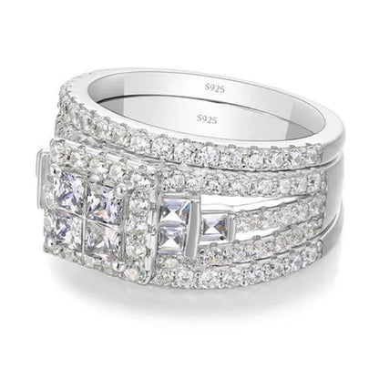 Luxury Fashion Wedding Band Rings for Bridal 925 Sterling Silver Pave Setting White Sapphire Square Diamond Rings Women Engagement Ring Jewelry