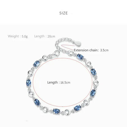 Sapphire Plated S925 Sterling Silver Bracelet Crystal Birthday Present