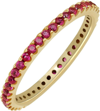 Yellow & White Gold Plated Created Ruby/Blue Sapphire/Simulated Diamond/Pink Sapphire/Emerald Stone Stackable Ring Eternity Bands for Women - Birthstone Ring Jewelry - Gift for Her