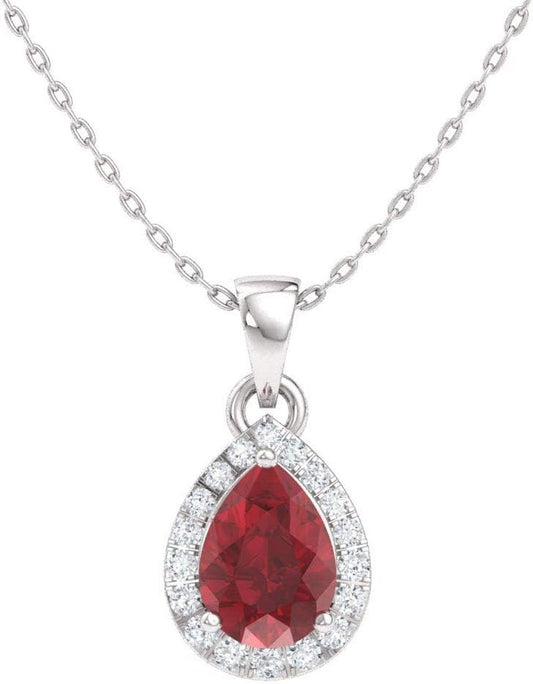 Natural and Certified Pear Gemstone and Diamond Halo Drop Petite Necklace in 14K Solid Gold | 0.33 Carat Pendant with 18 Inch Chain