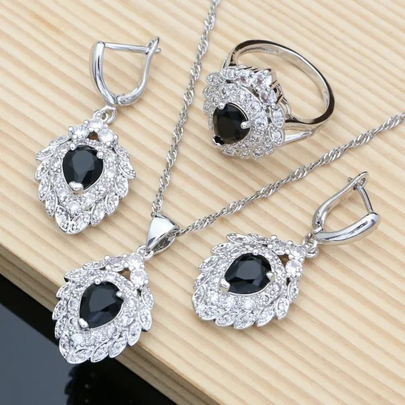 5 Colors Jewelry Set for Women Blue Sapphire Gemstone 925 Silver Jewelry Sets Drop Earrings for Wedding Women Gift