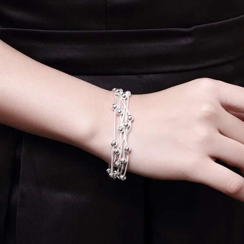 Women's charm 925 sterling Silver classic five chain beads Bracelets Elegant Necklace Bridal Wedding Jewelry Set