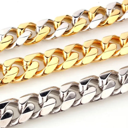Charm Mens Stainless Steel Bracelet Necklace Silver/Gold Curb Cuban Link Chain 8"-40"