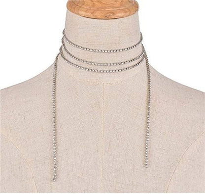 Muti Row Boho Tennis Chain Rhinestones Choker Long Chain Necklace for Women and Girls Jewelry