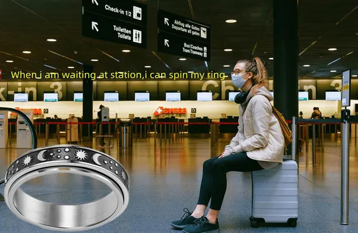 Couple Rings Rotatable Fidget Rings Stainless Steel Sun Moon Star Dot Waves Cat Pattern Spinner Ring Jewelry Gift for Women Men Boyfriend Girlfriend