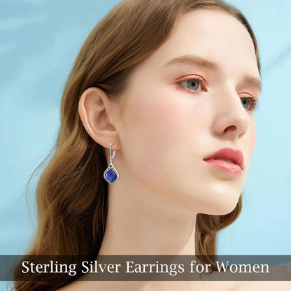 Teardrop Earrings 925 Sterling Silver Vintage Irish Celtic Natural Gemstone Dangle Earrings Jewelry Gifts for Women Her Mom